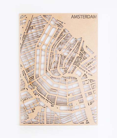 Houten plattegrond wanddecoratie van Amsterdam