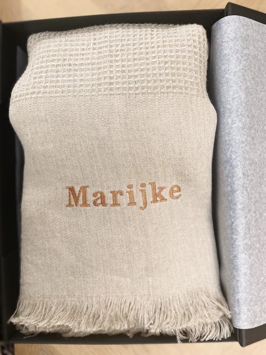 100% linnen plaid met naam Marijke